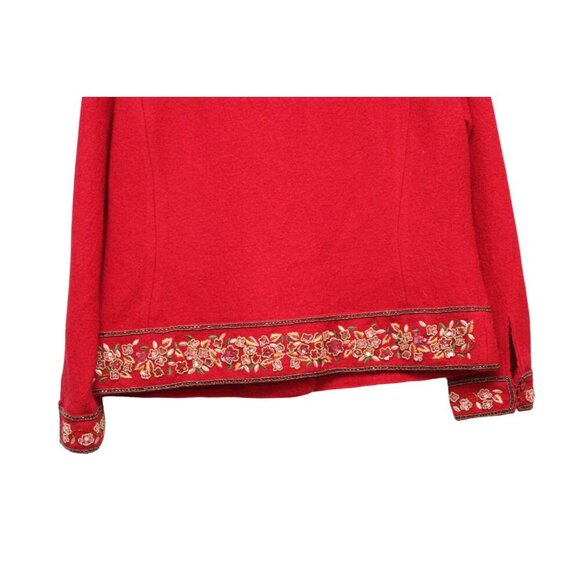 Talbots Jacket Size Large Petite 100% Wool Red Classic Embroidered Sequin Beaded - Picture 11 of 15